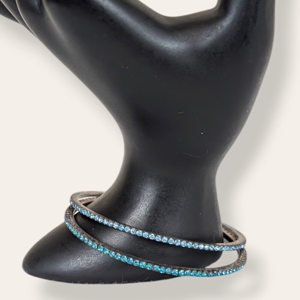 Pair of Dainty Blue Rhinestone Bangle Bracelets